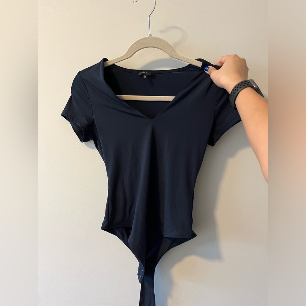 Dark Blue V Neck Bodysuit